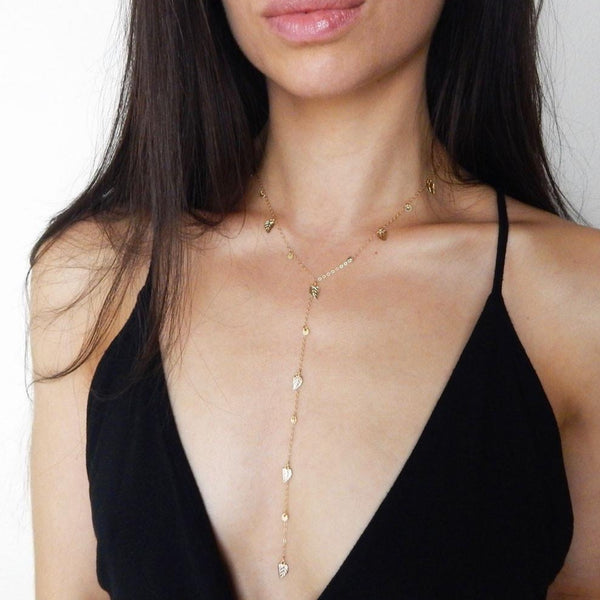 Eva - 14K gold-filled delicate lariat necklace with leaf charms