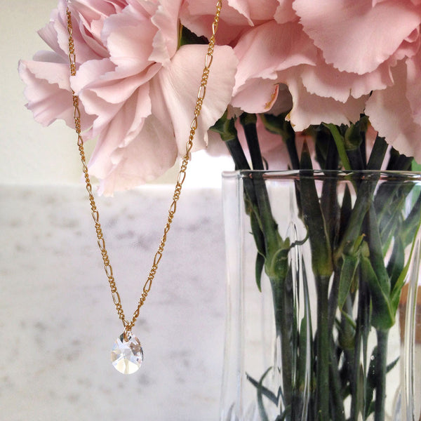 Amina Dainty gold fill necklace with pear Swarovski crystal pendant