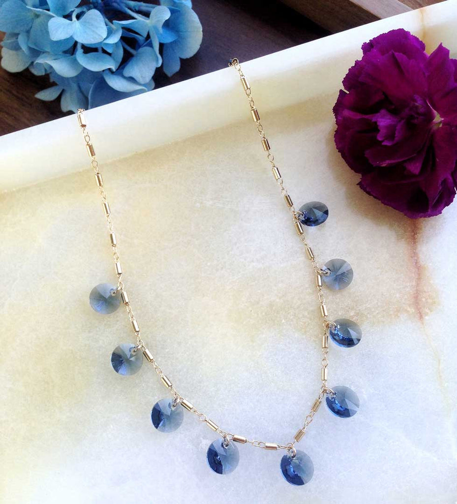 Gia in Gold-Fill with Blue Swarovski Crystals