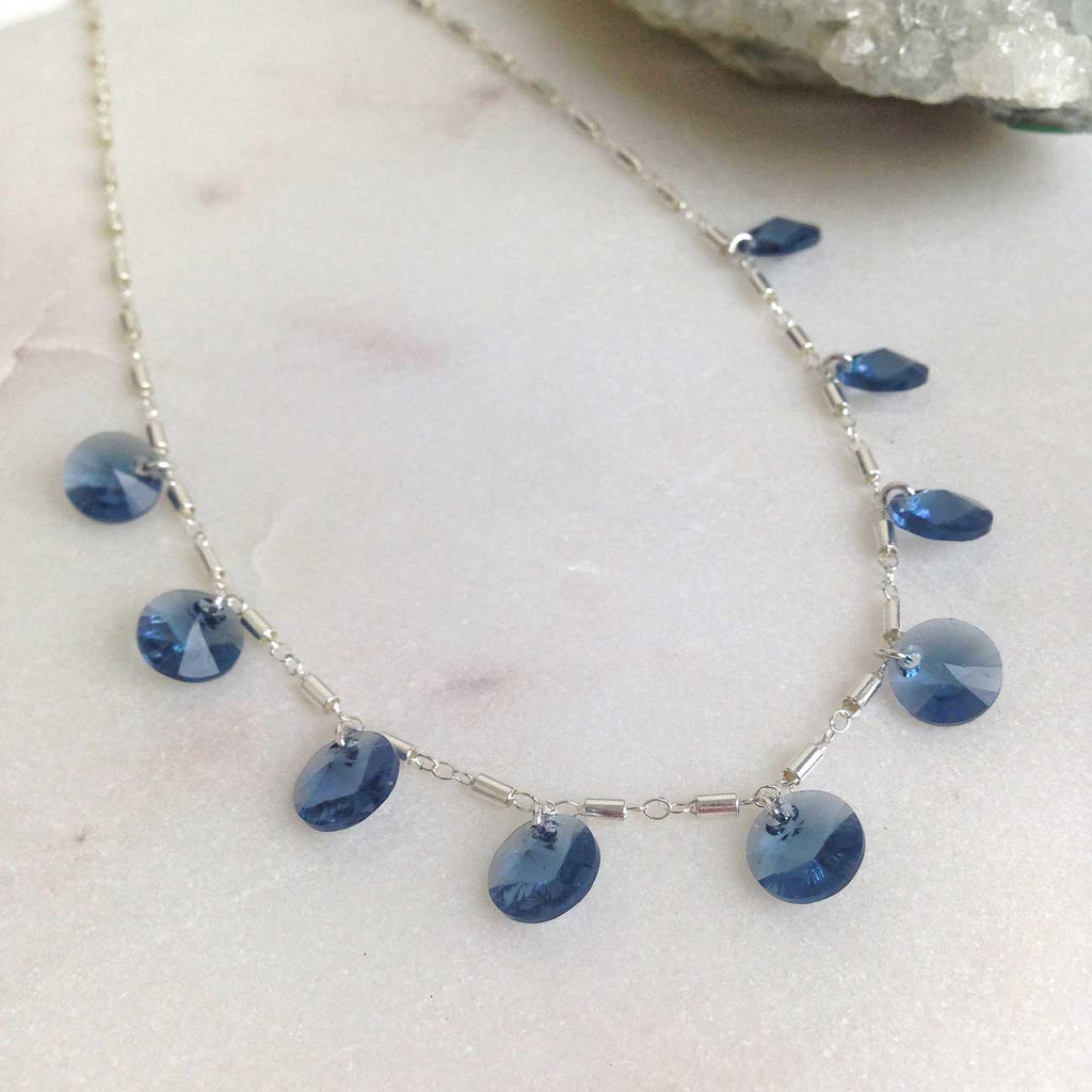 Movv - Gia Dainty necklace in sterling silver and blue Swarovski crystal