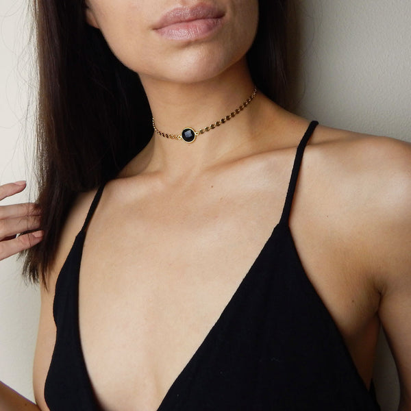 14K gold filled coin choker with black onyx