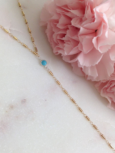 MOVV - Julienne gold fill dainty Y necklace with real turquoise