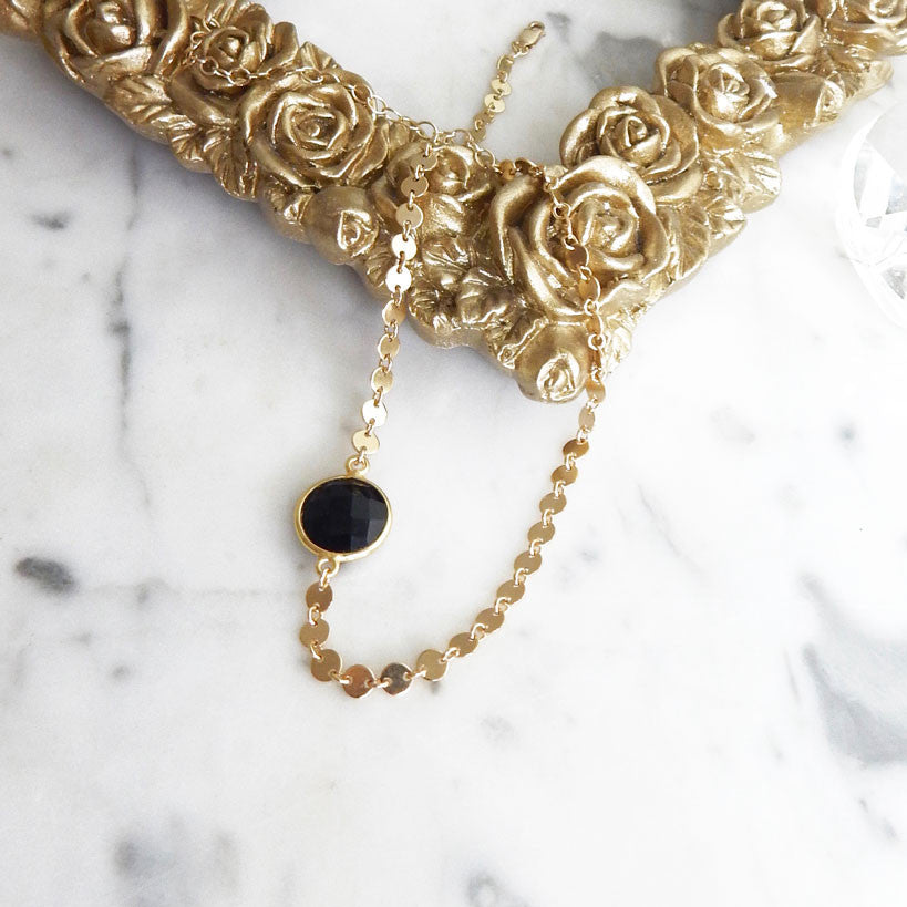 Josefine - 14k gold filled delicate coin choker with black onyx