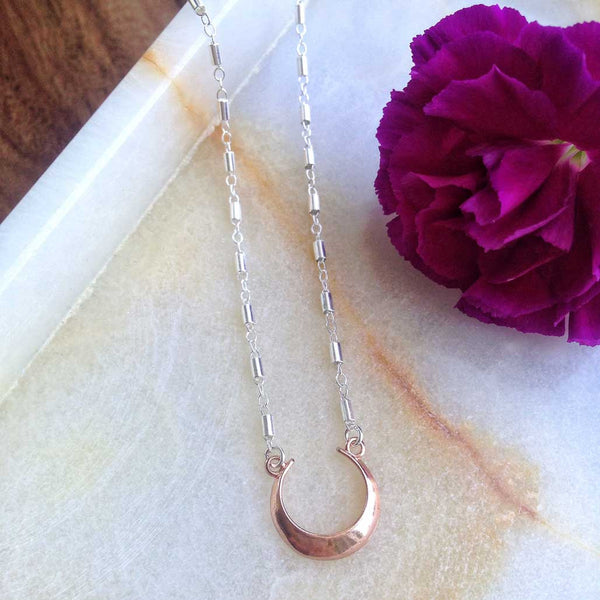Aree - Rose Gold and Sterling Silver Crescent Moon Necklace