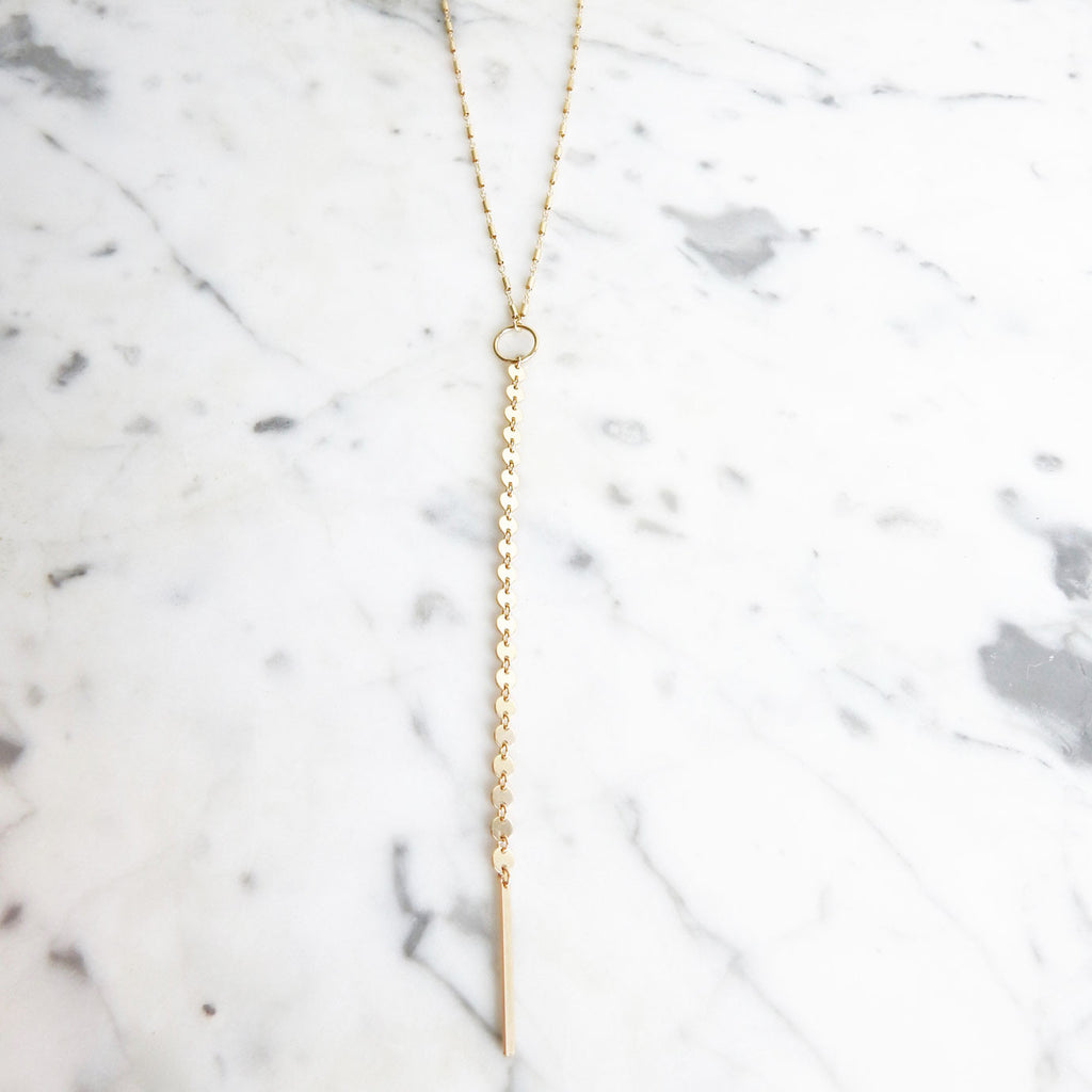 Esra - gold filled lariat Y coin necklace