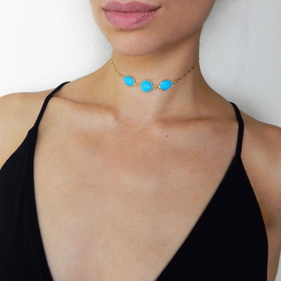 Marisia - Gold Filled Choker with Turquoise Gemstones