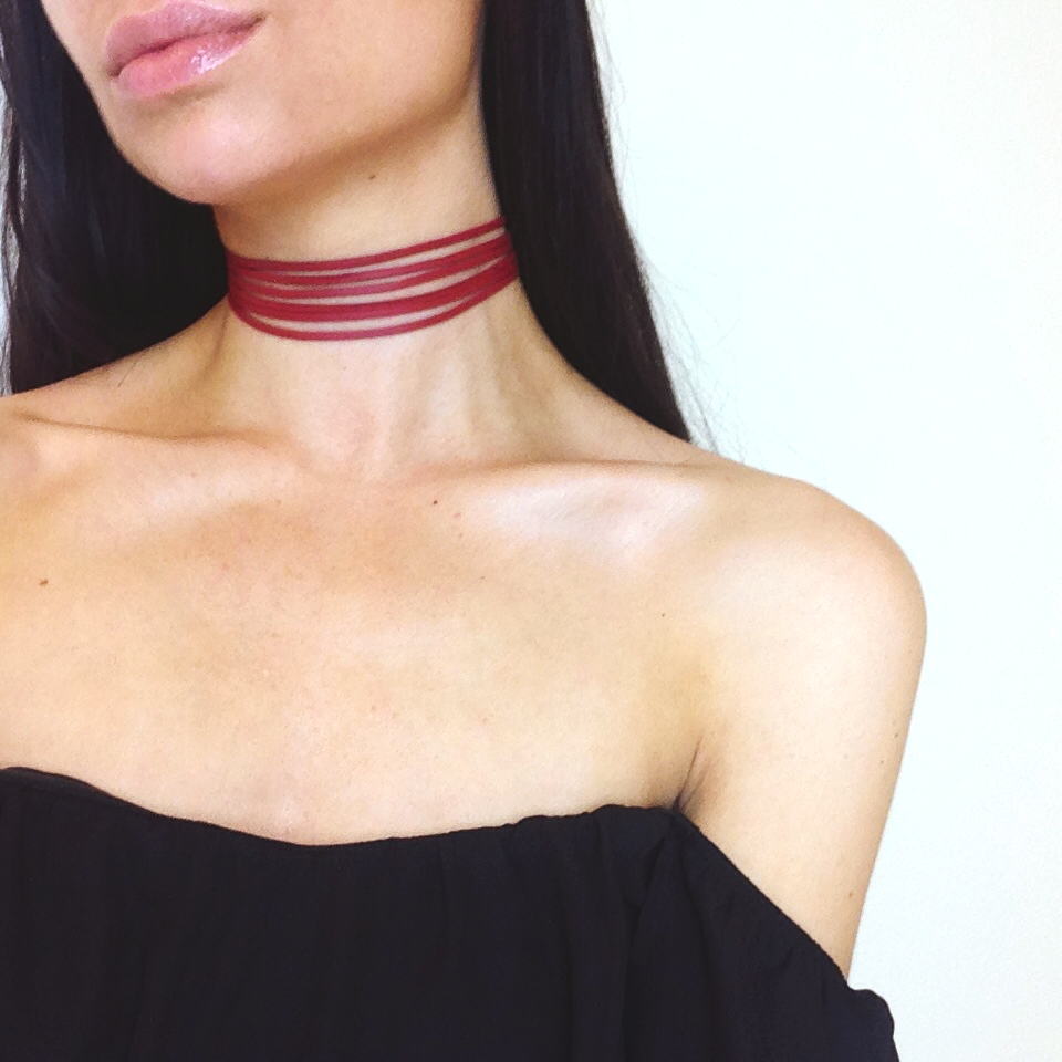 Isabella Red Faux Leather Six Stranded Choker