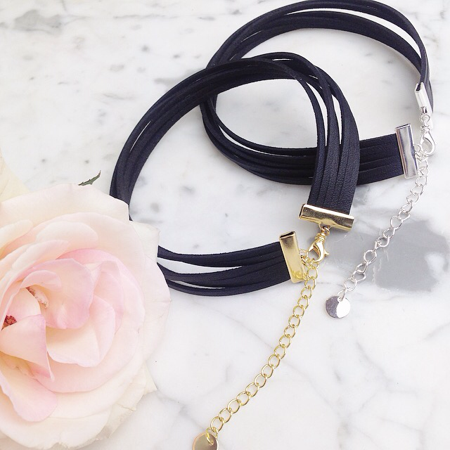 Isabella - Black Faux Leather Six Stranded Choker